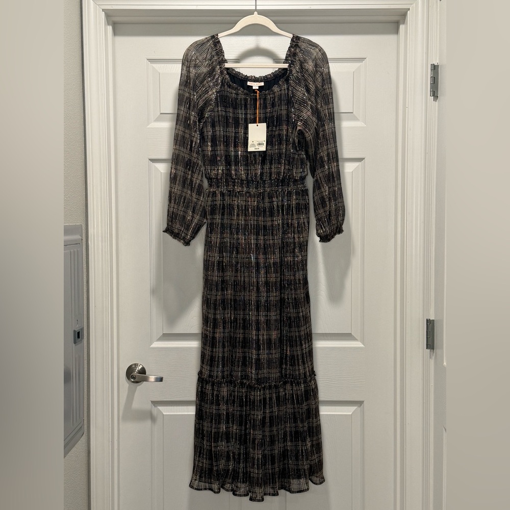 Knox Rose Black Plaid Long Sleeve Dress